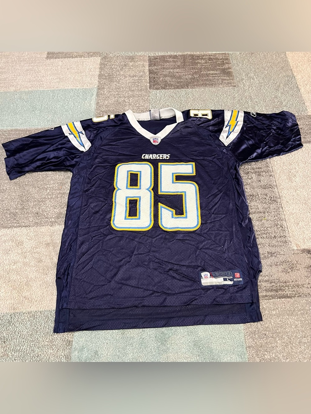Vintage San Diego Chargers Antonio Gates 85 Jersey Mens Blue Reebok NFL Mesh Lg